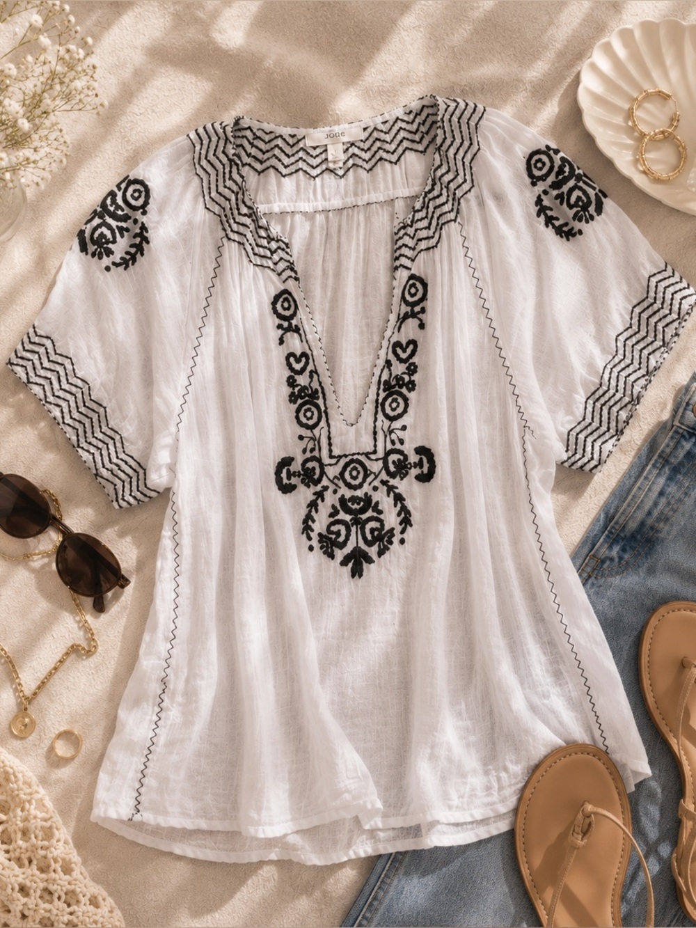 J.Crew Embroidered Boho Tunic Top